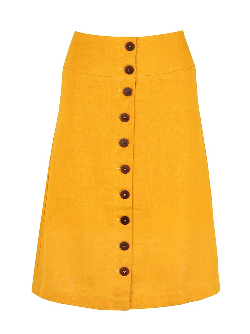 Linen Midi Skirt, Upcycled Linen, in Yellow