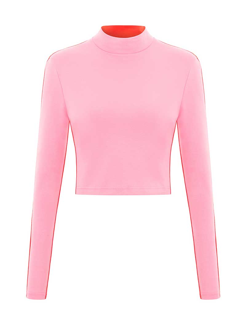 Bougie Crop Turtleneck Top, BCI Cotton, in Pink & Red
