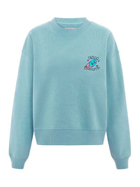 Disco Trip Embroidered Sweatshirt, Organic Cotton, in Turquoise Green
