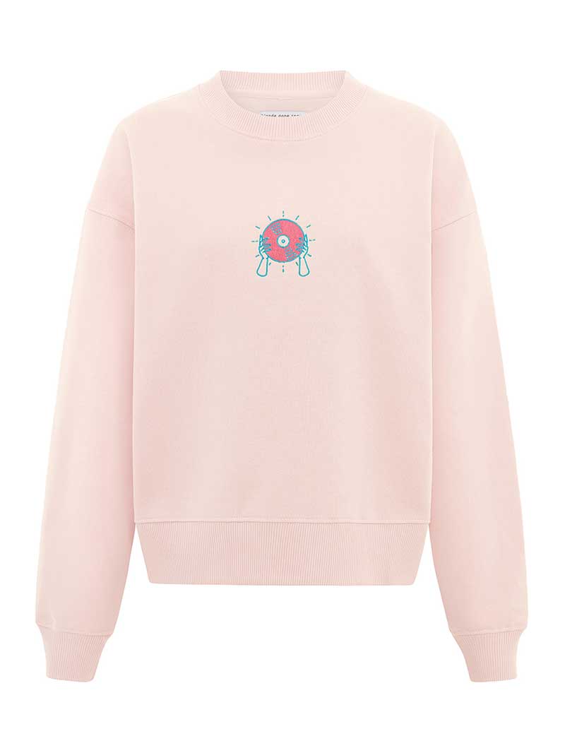 Disco Cult Embroidered Sweatshirt, Organic Cotton, in Pink