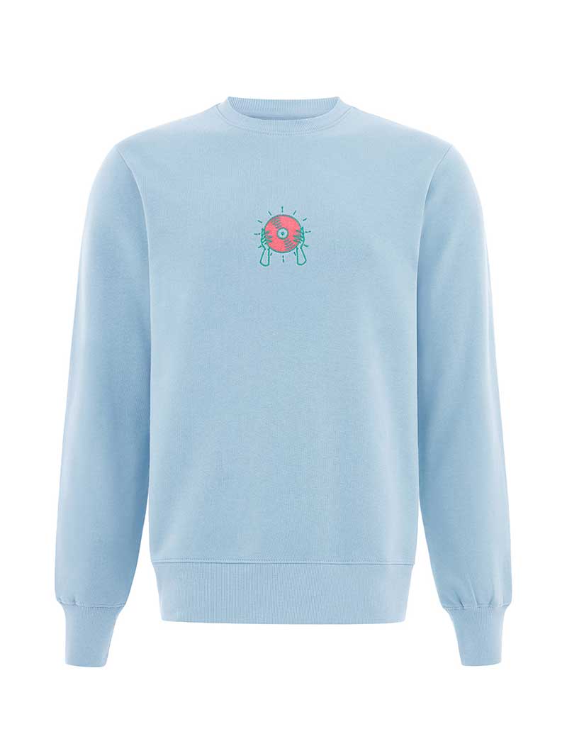 Disco Cult Embroidered Mens Sweatshirt, Organic Cotton, in Light Blue