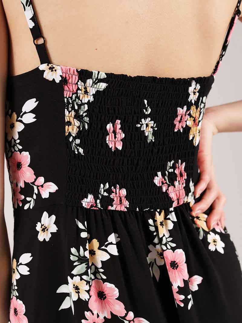 Flower Power Mini Dress, Upcycled Viscose, in Black Flower Print