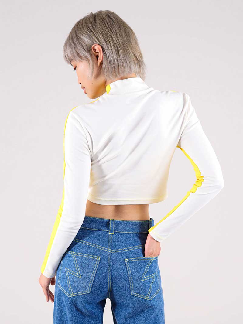 Bougie Crop Turtleneck Top, BCI Cotton, in Yellow & White