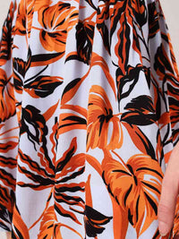 Beachy Halter Neck Mini Dress, Upcycled Viscose, in Blue & Orange Palm Print