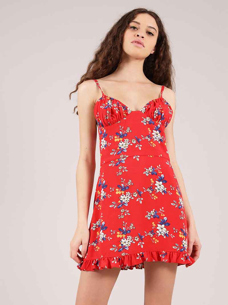 Red flower mini on sale dress