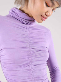 Tangle Gathered Turtleneck, Upcycled Cotton, in Lilac
