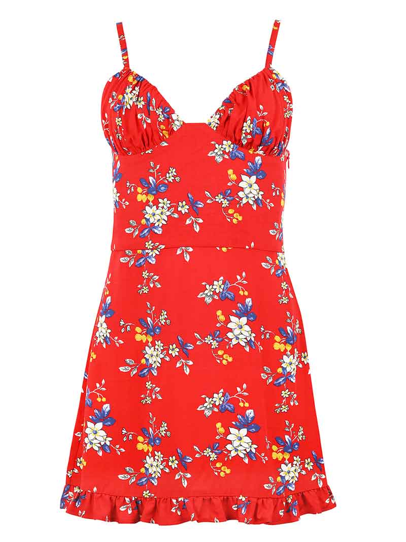 Flower Power Mini Dress, Upcycled Viscose, in Red Flower