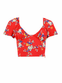 Flower Power Fitted Crop Top, Upcycled Viscose, in Red Flower Print