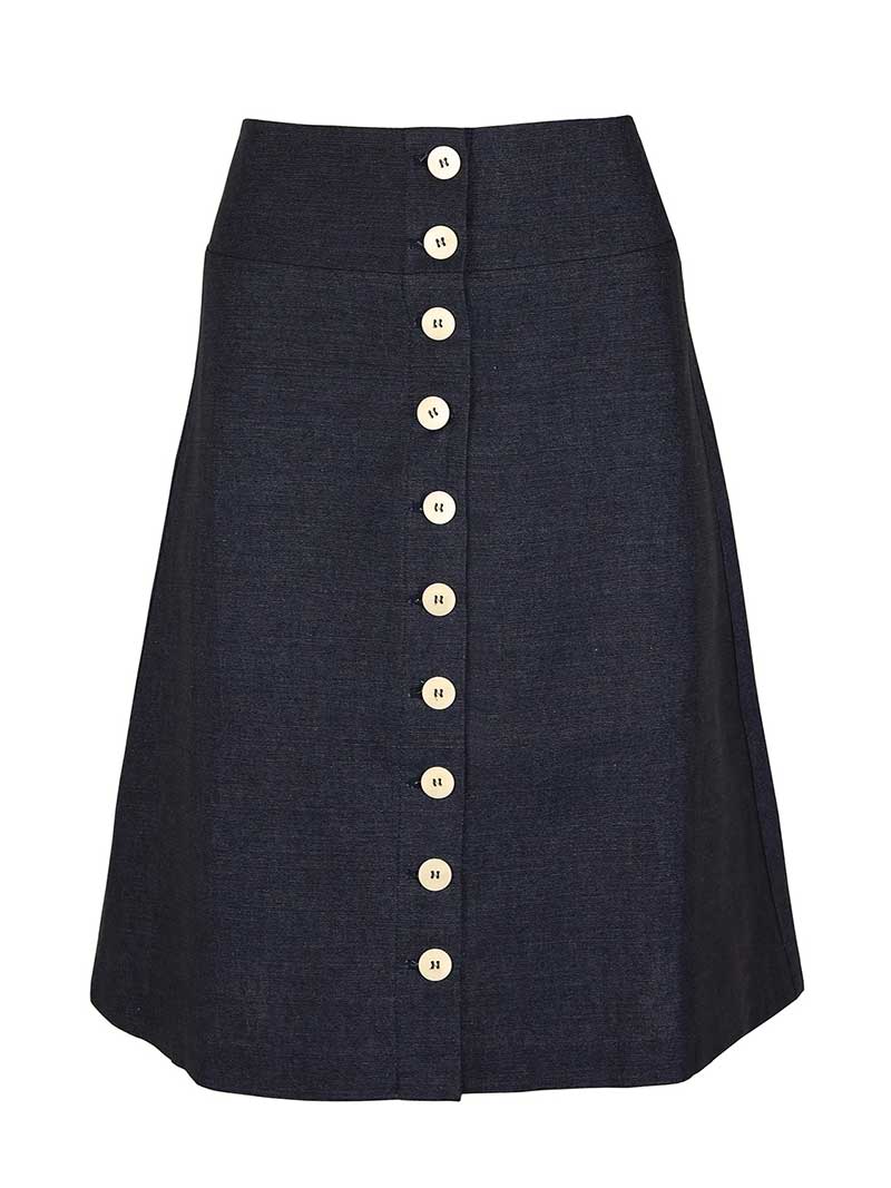 Linen Midi Skirt, Upcycled Linen, in Navy