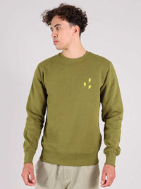 Flash Embroidered Mens Sweatshirt, Organic Cotton, in Khaki Green