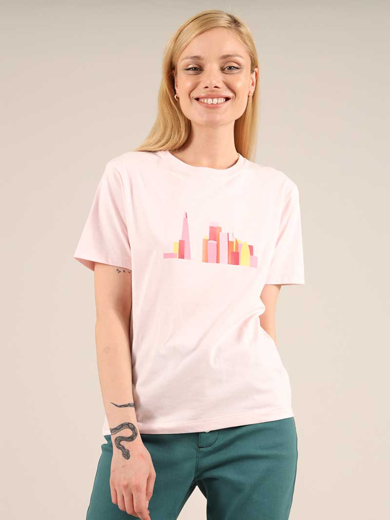 London Skyline Tee, Organic Cotton, in Pink