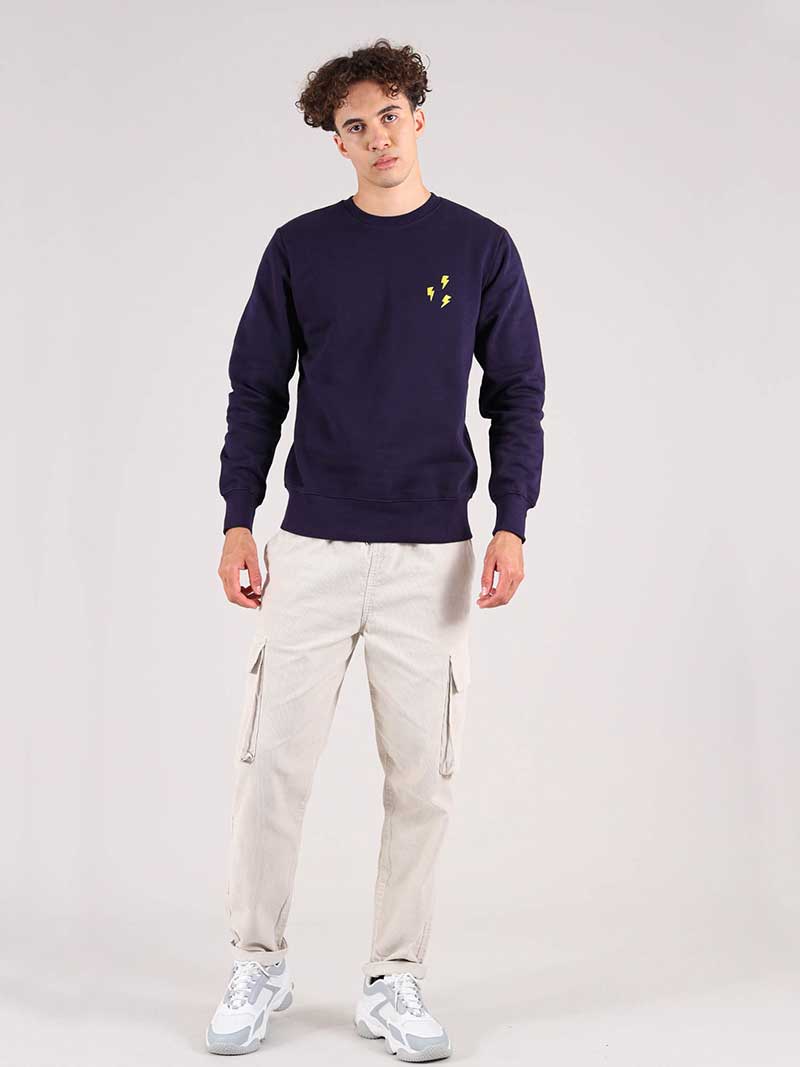 Flash Embroidered Mens Sweatshirt, Organic Cotton, in Navy