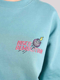 Disco Demolition Embroidered Sweatshirt, Organic Cotton, in Turquoise Green
