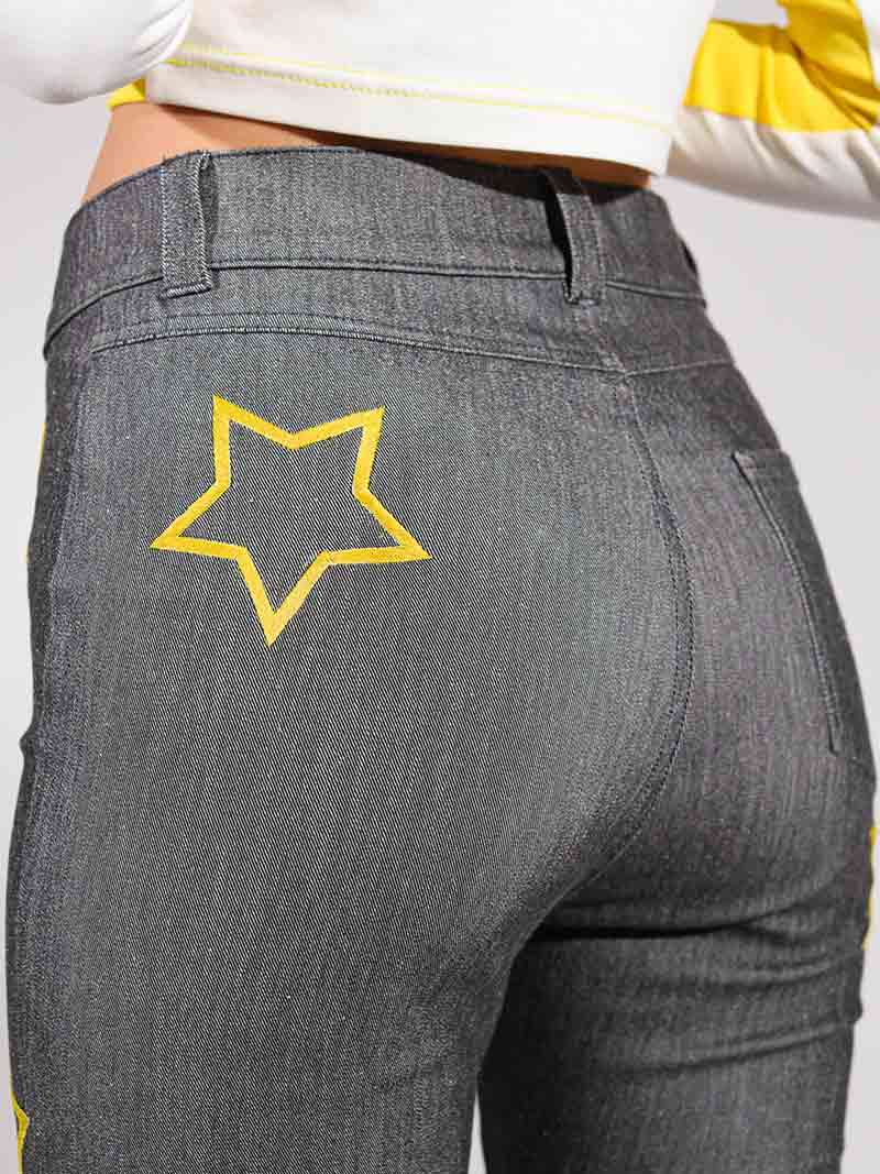 Starstruck Embroidered Skinny Jeans, Upcycled Denim, in Grey