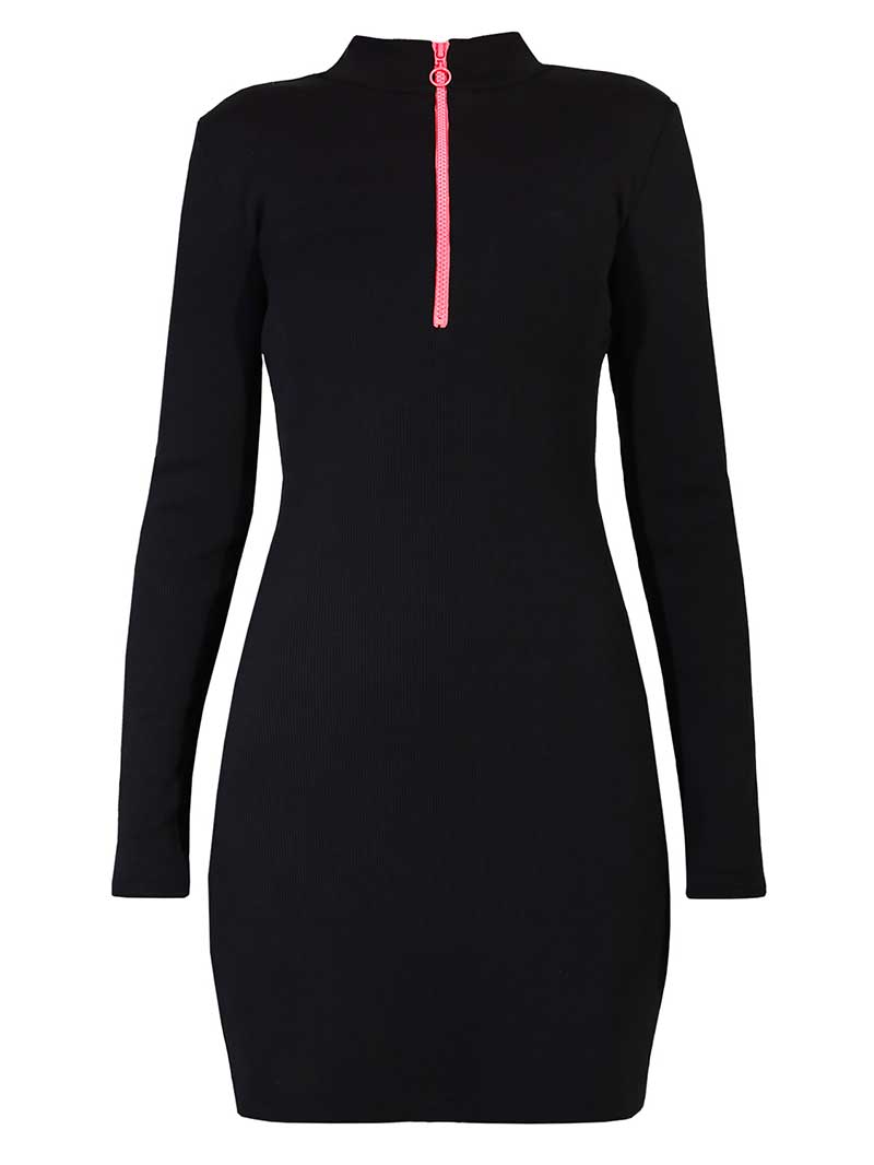 Wicked Zipper Turtleneck Mini Dress, BCI Cotton, in Black