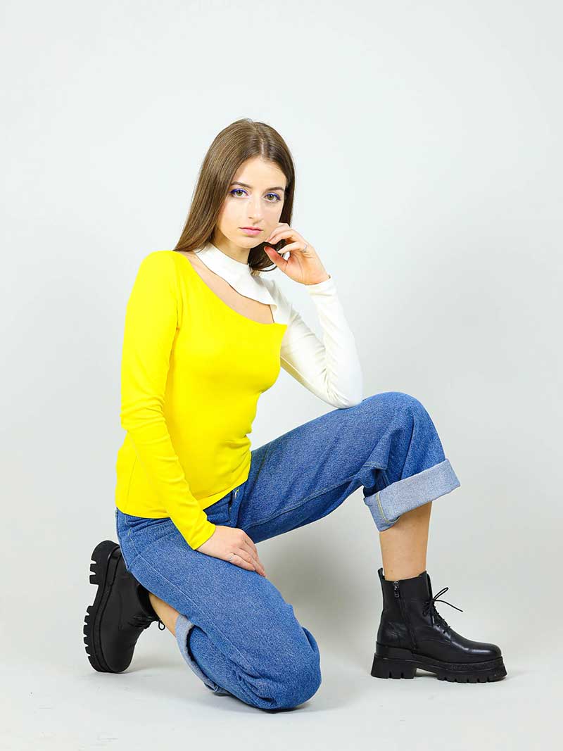 Vanity Slit Top, BCI Cotton, in Yellow & White
