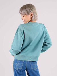 Flash Embroidered Sweatshirt, Organic Cotton, in Turquoise Green