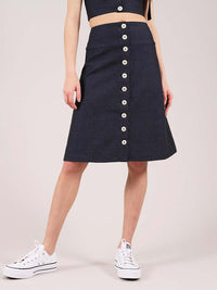 Linen Midi Skirt, Upcycled Linen, in Navy