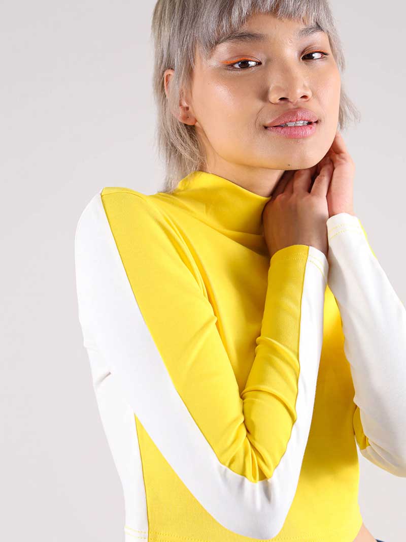 Bougie Crop Turtleneck Top, BCI Cotton, in Yellow & White