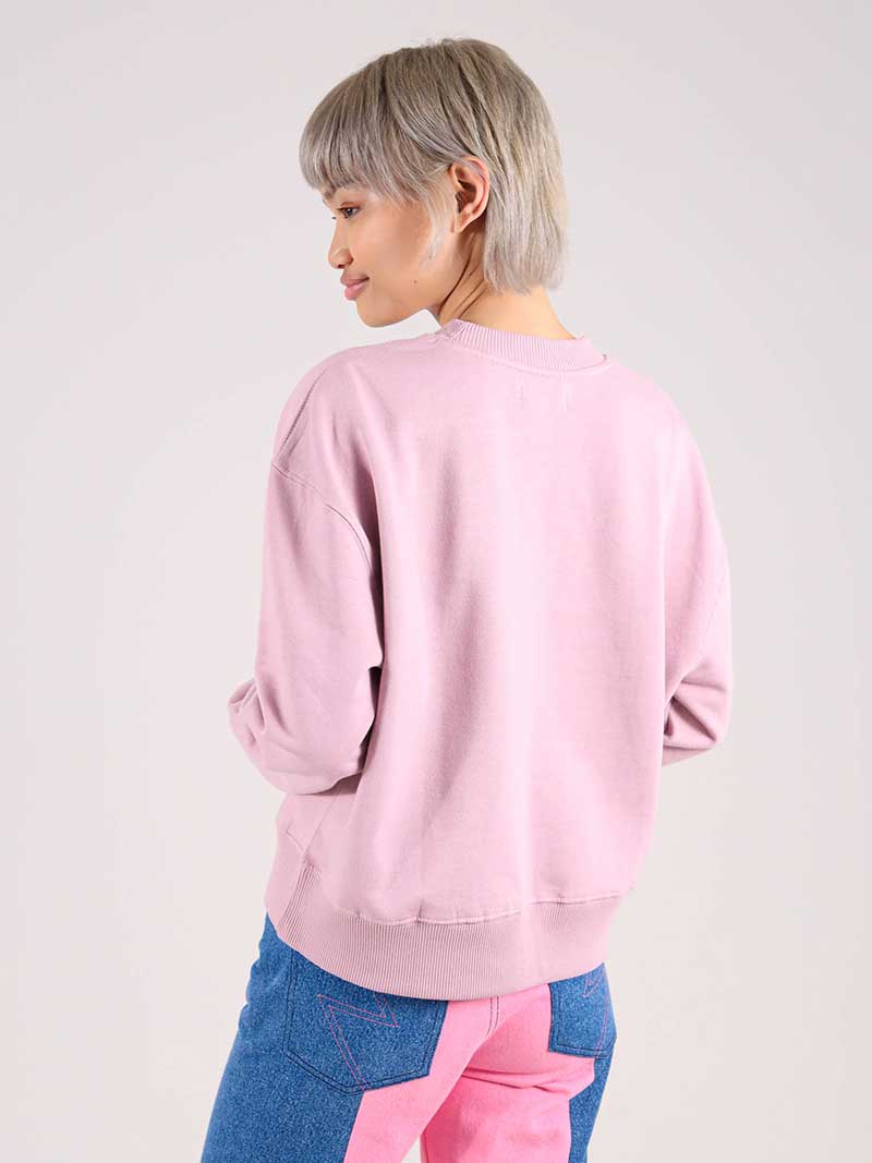 Disco Trip Embroidered Sweatshirt, Organic Cotton, in Ash Pink