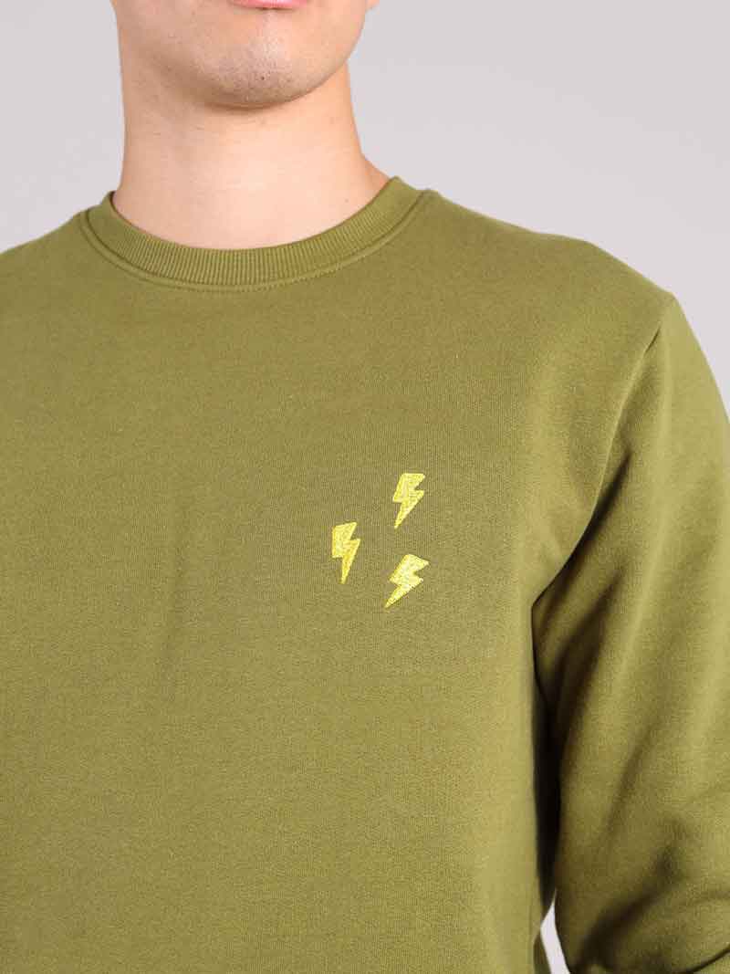 Flash Embroidered Mens Sweatshirt, Organic Cotton, in Khaki Green