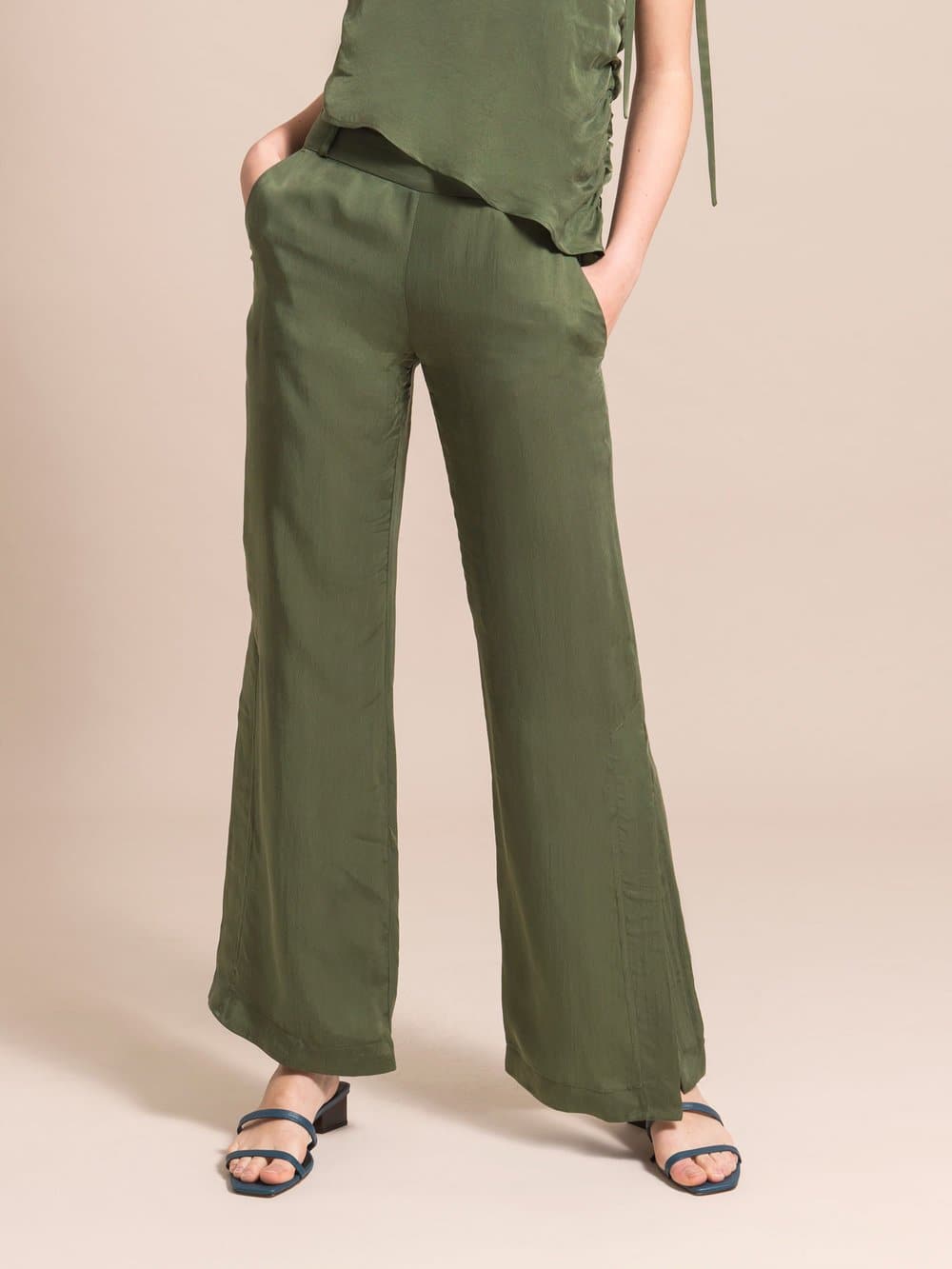 Flared Cupro Trousers, Cupro, in Green