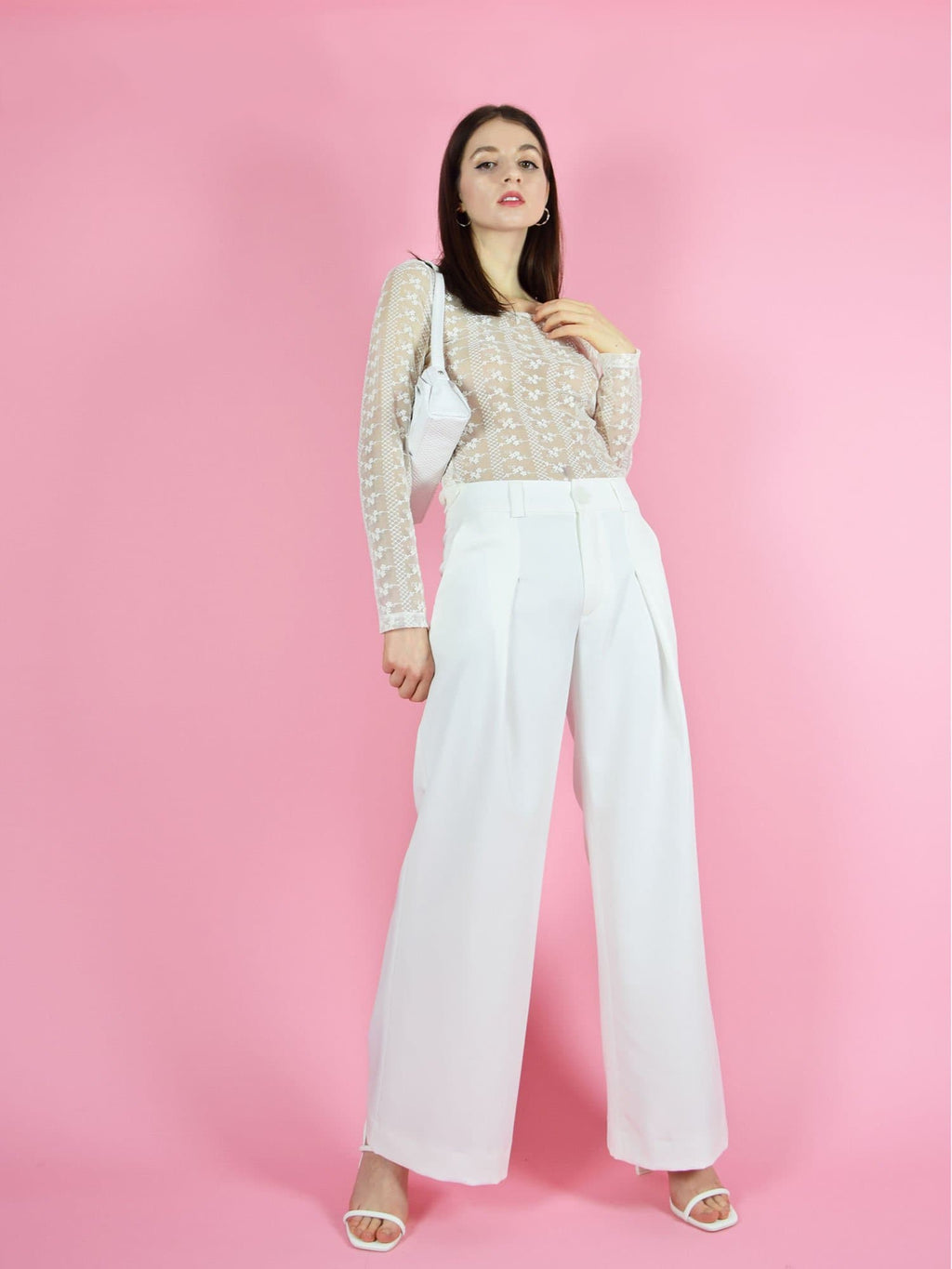 Girlboss Wide Leg Trousers, Upcycled Polyester, in White