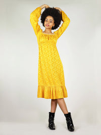 Empire Cut Midi Dress, Upcycled Viscose, in Golden Yellow