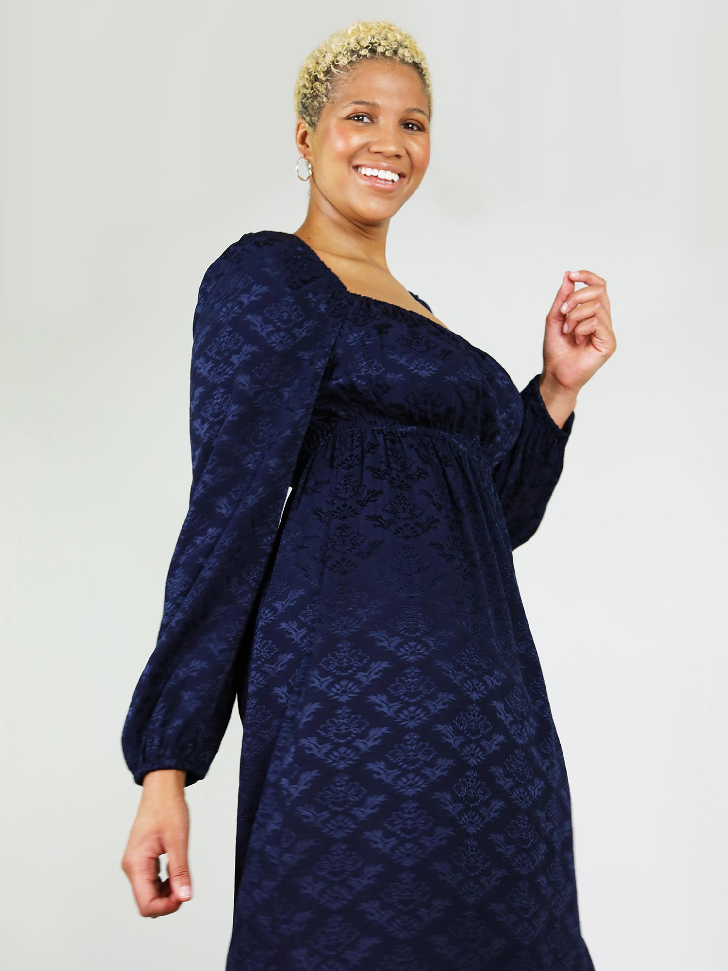 Long sleeve navy hotsell blue dress plus size