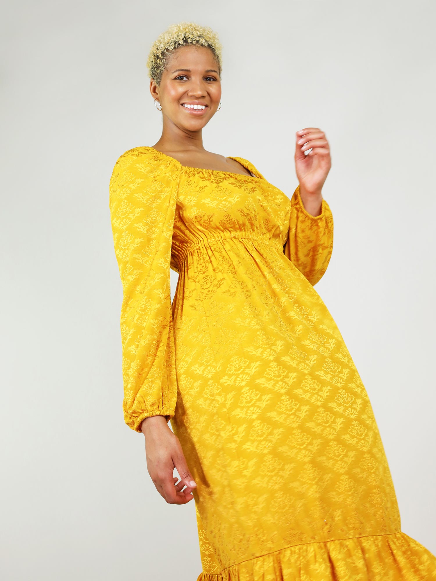 Long sleeve clearance yellow midi dress