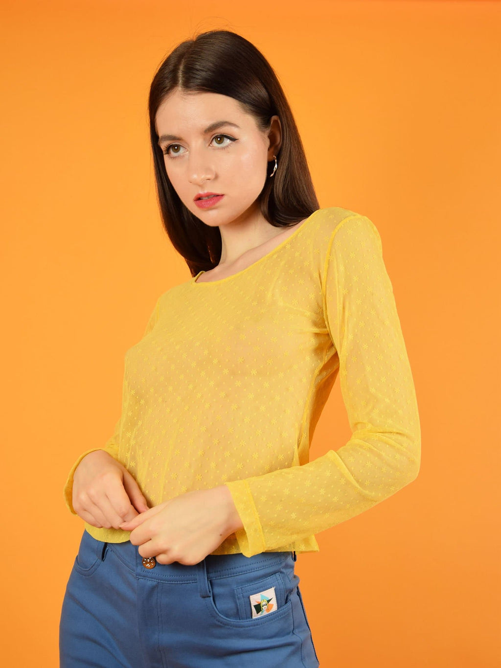 Daisy Lace Top, Upcycled Nylon, in Yellow
