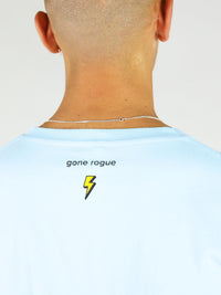 Lightning print on men's t-shirt in light blue by blonde gone rogue