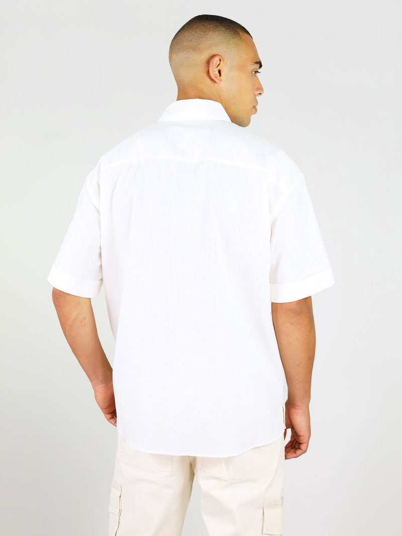 Back of white linen shirt with short sleeves by blonde gone rogue