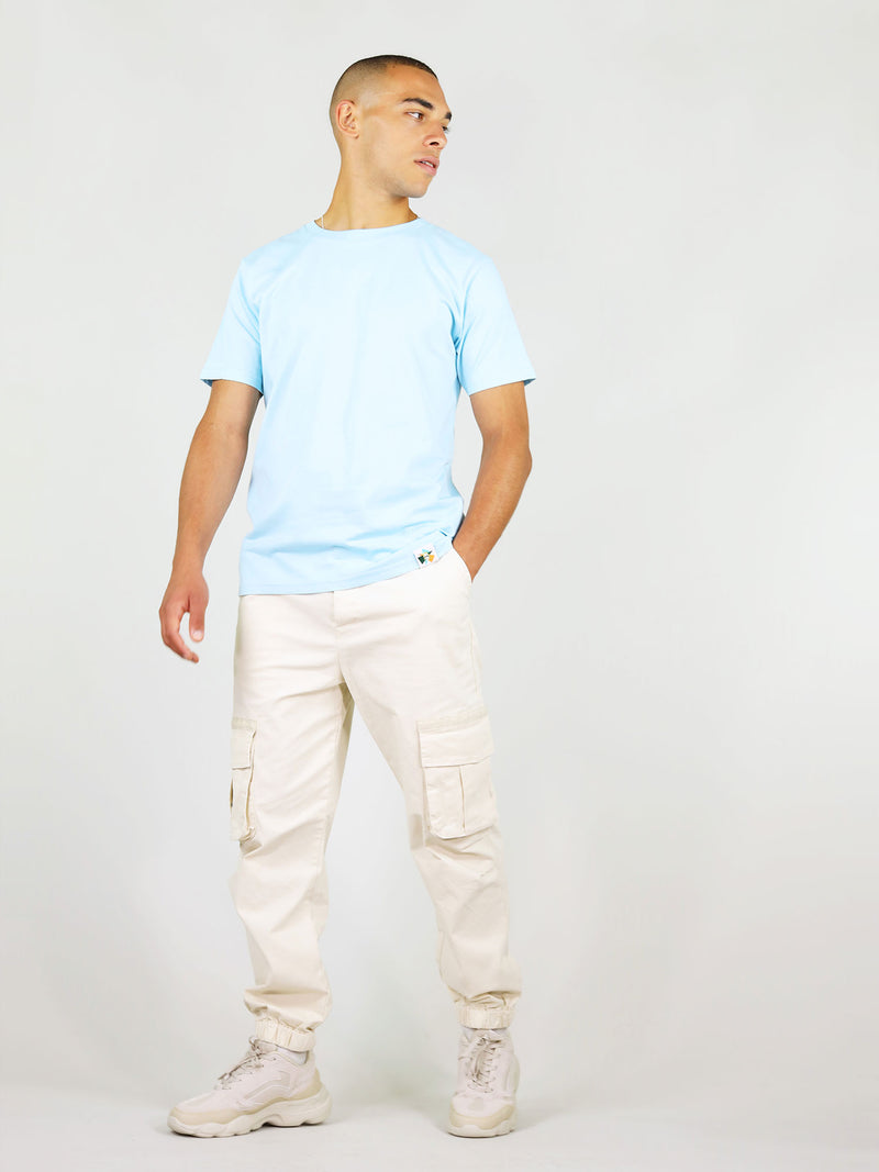 Light blue organic cotton menswear t-shirt by blonde gone rogue