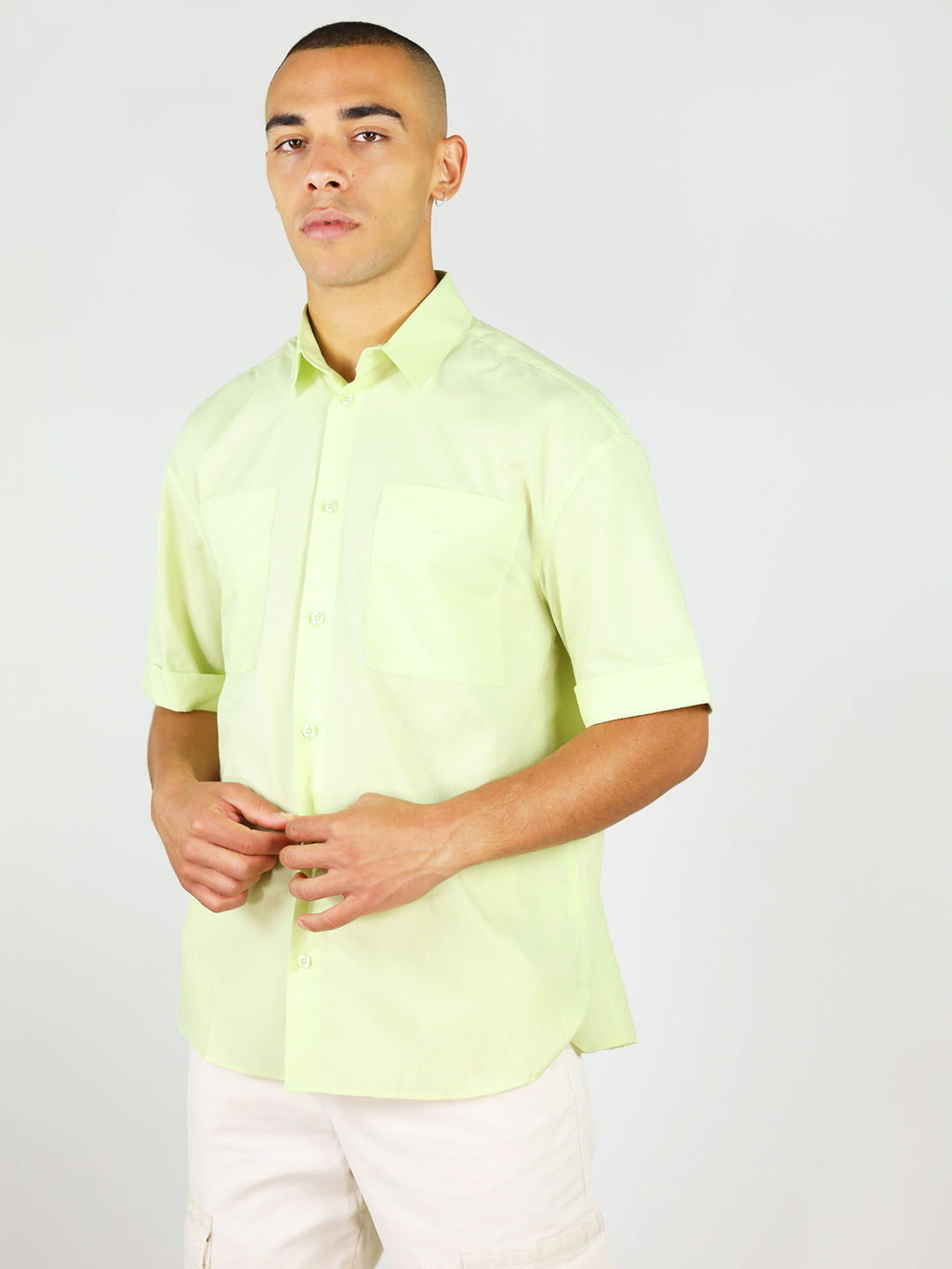 Ocean Drive Mens Relaxed Shirt, Upcycled Cotton, in Light Green