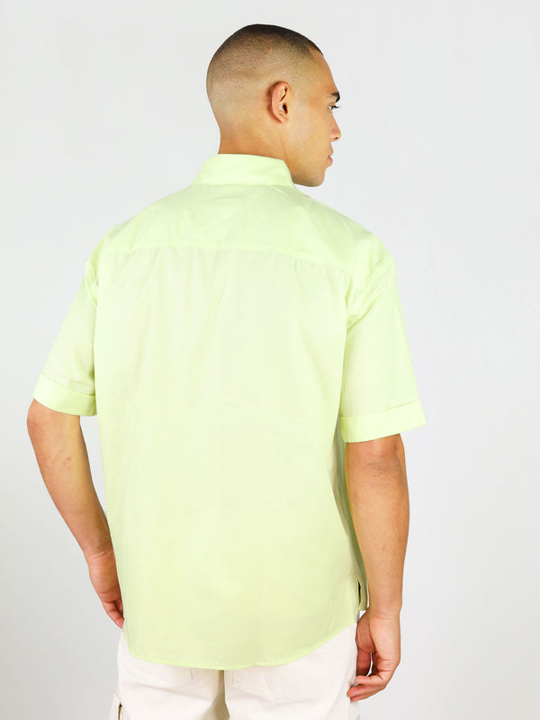 Back of short sleeve menswear shirt in mint by blonde gone rogue