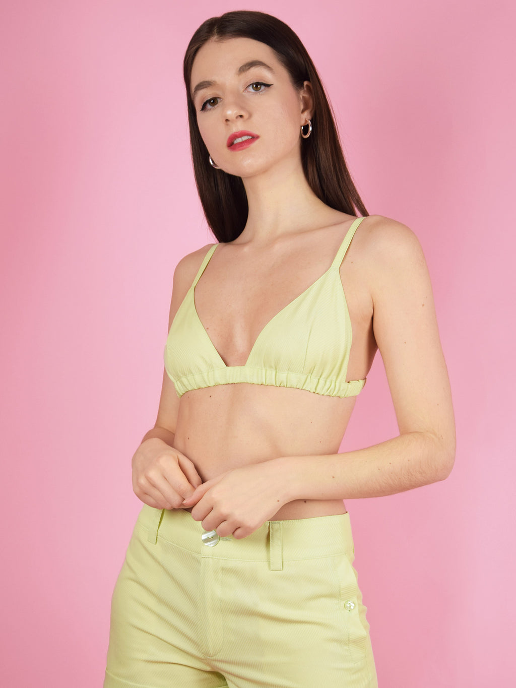 Ocean Drive Elastic Bralette, Upcycled Cotton, in Light Green