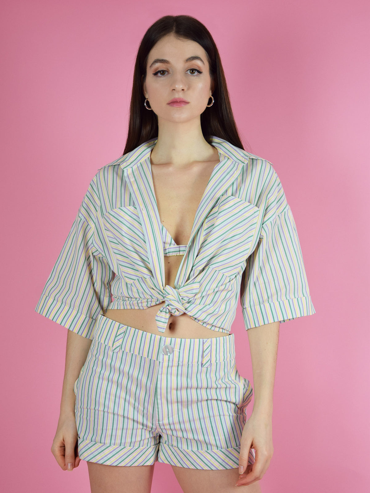 Ocean Drive Boxy Shirt, Upcycled Cotton, in Colourful Stripes