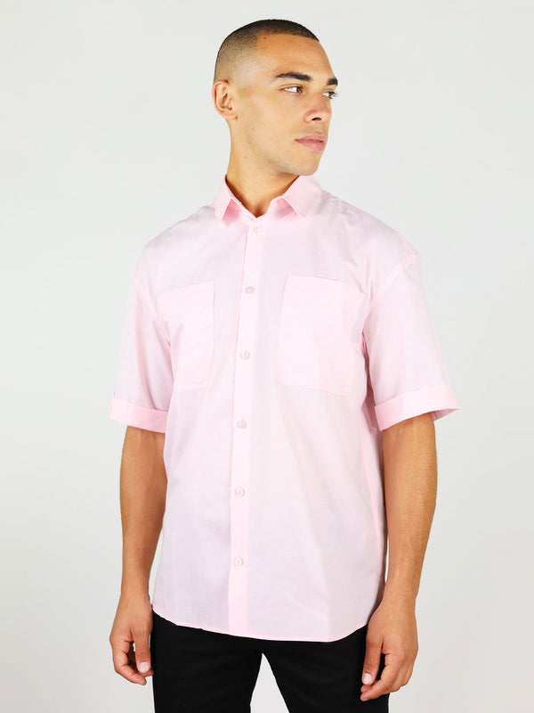 Pink menswear shirt with short sleeves by blonde gone rogue