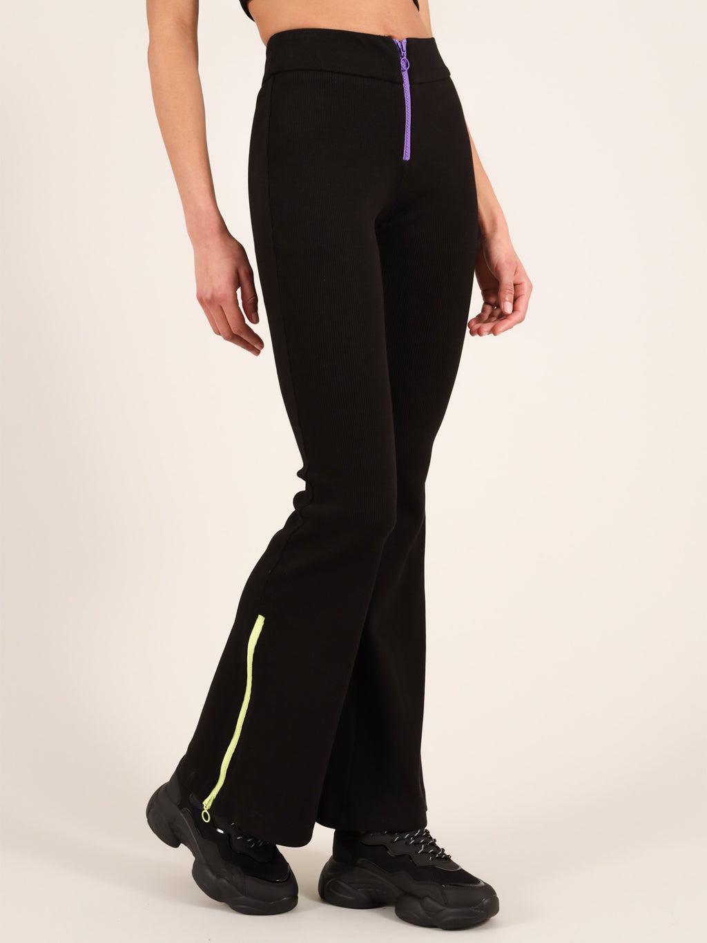 Wicked Zipper Flared Trousers, Cotton, in Black