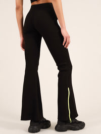 Wicked Zipper Flared Trousers, Cotton, in Black
