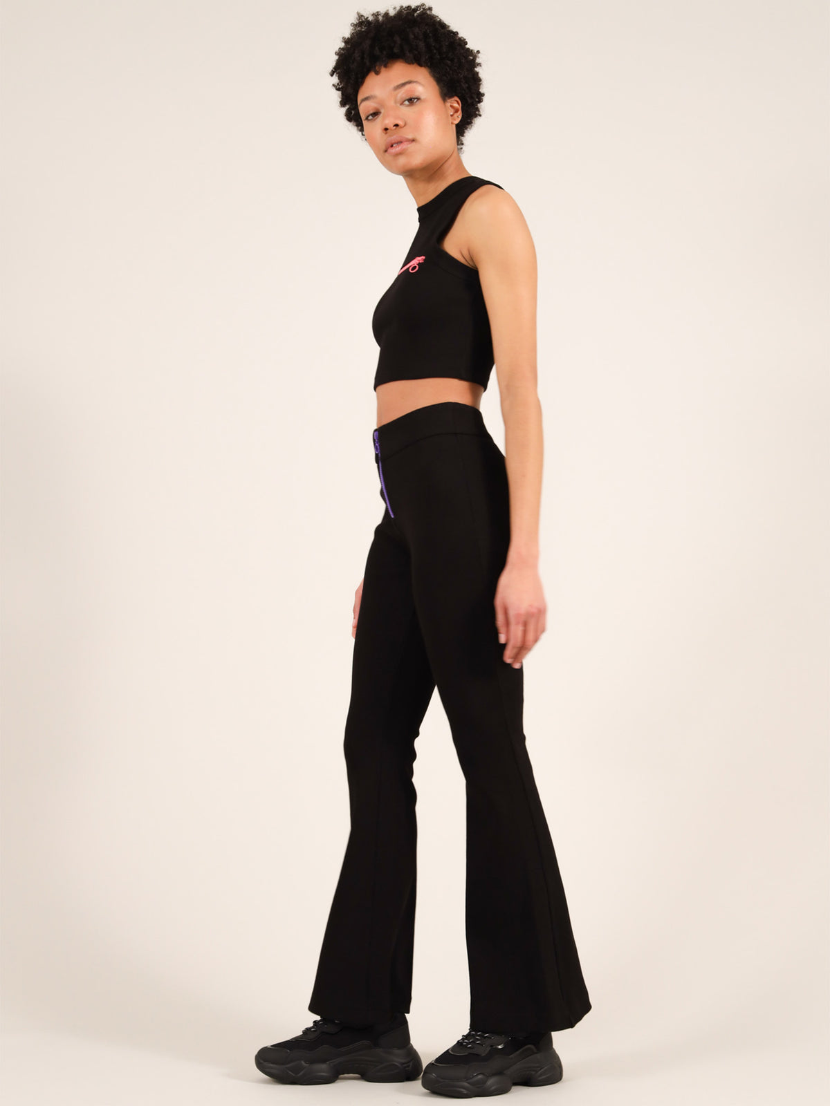 Wicked Zipper Flared Trousers, Cotton, in Black – blonde gone rogue