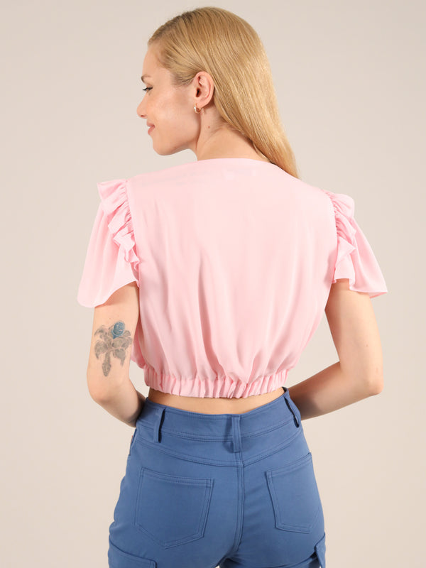Wildflower Surplice Crop Top, Upcycled Polyester, in Pink
