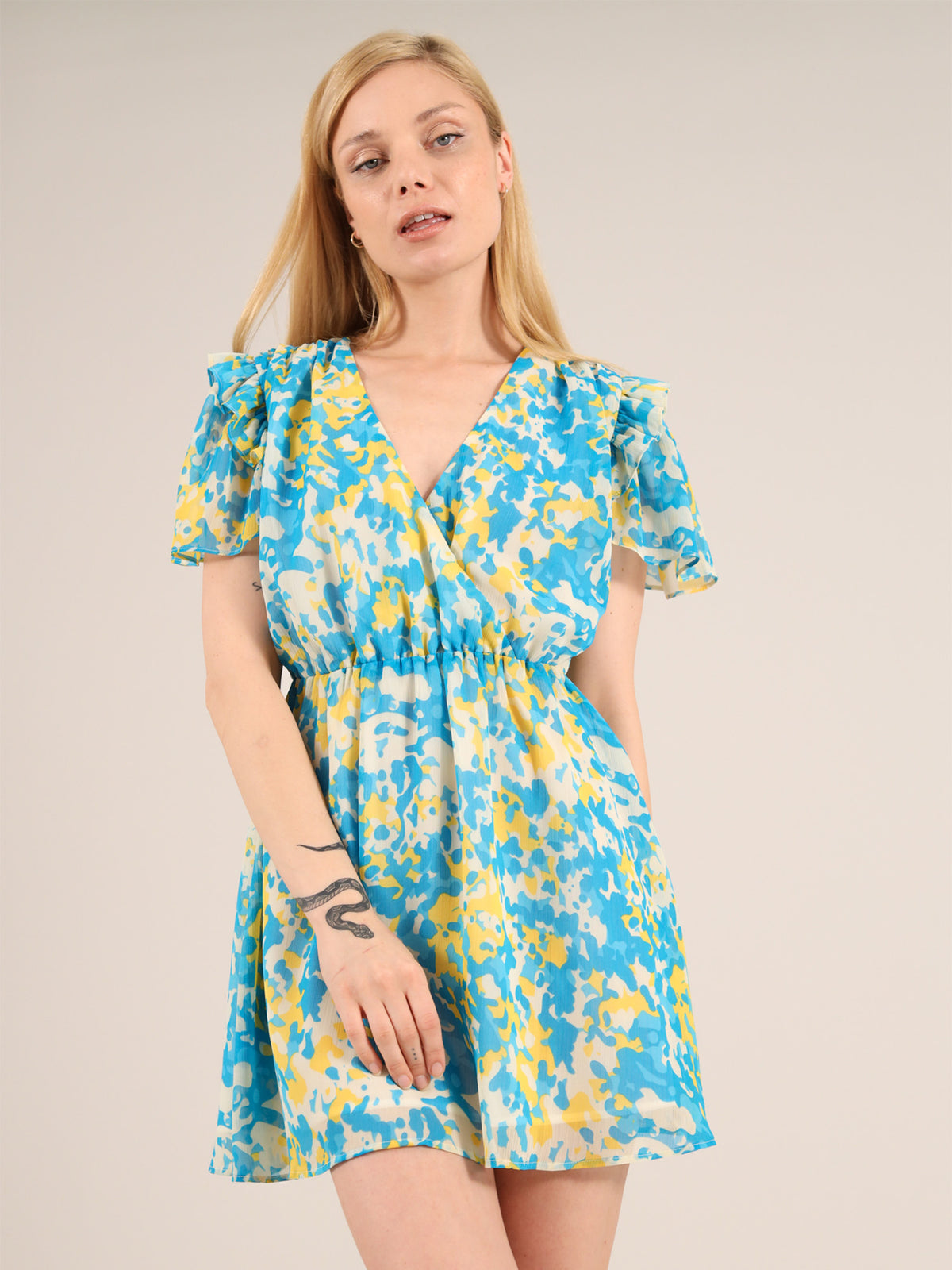 Wildflower Surplice Day Dress, Upcycled Polyester, in Colourful Print